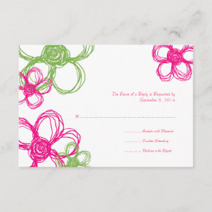 RSVP de Casamento de Flores Selvagens Rosa e Verde
