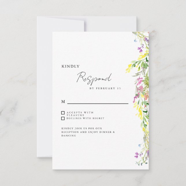 RSVP de Casamento de Flores Selvagens Simples (Frente)