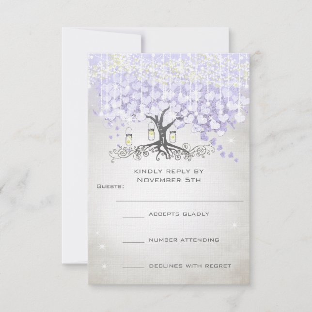 RSVP de Casamento de Folha de Coração de Lavanda R (Frente)