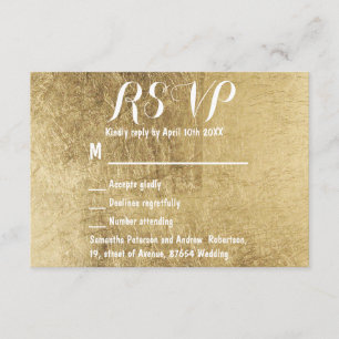 RSVP de casamento de folha de ouro de luxo