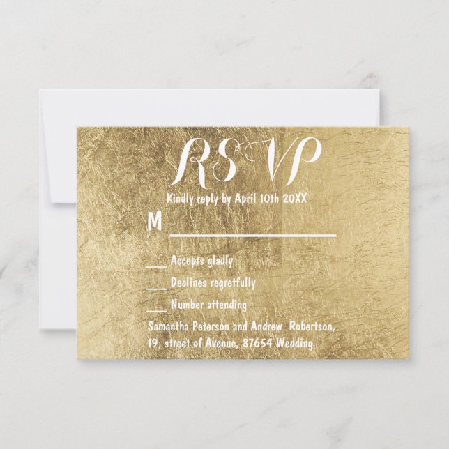 RSVP de casamento de folha de ouro de luxo (Frente)