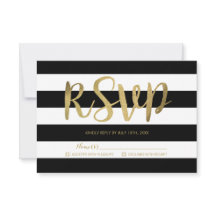 RSVP de Casamento de Folha de Ouro de Stripes Negr