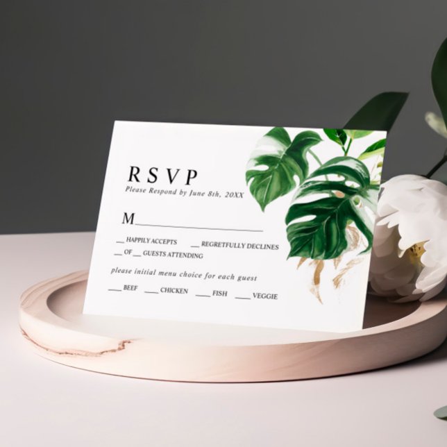 RSVP de Casamento de Folha de Palma Tropical (Criador carregado)