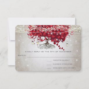 RSVP de Casamento de Folha do Coração Vermelho da