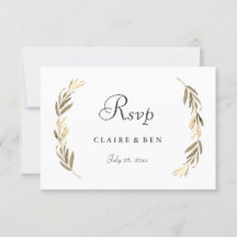RSVP de Casamento de Folha Dourada Elegante Modern