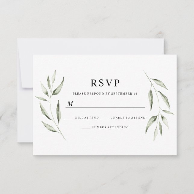 RSVP de Casamento de Folha Verde de Aquarela Elega (Frente)