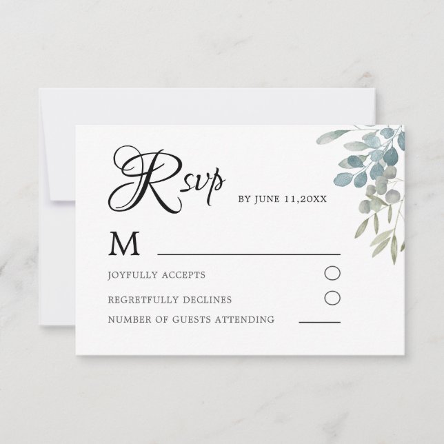 RSVP de Casamento de Folhagem Verde Simples (Frente)