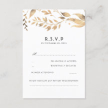 RSVP de Casamento de Folhas Brancas e Douradas