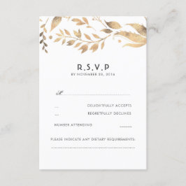 RSVP de Casamento de Folhas Brancas e Douradas