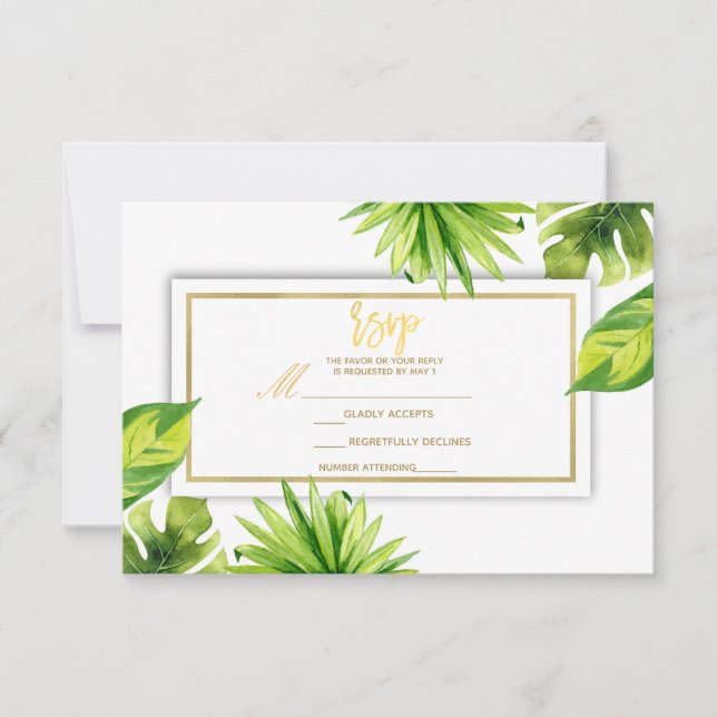 RSVP de Casamento de Folhas Verdes Tropicais Mínim (Frente)