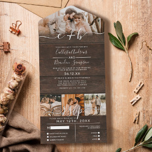 RSVP de Casamento de Foto de Madeira Rústica Monog