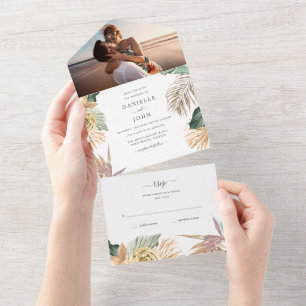RSVP de Casamento de Foto de Praia Floral Tropical