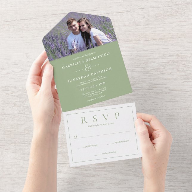 RSVP de Casamento de Foto Verde do Modern Sage (Aba destacável)