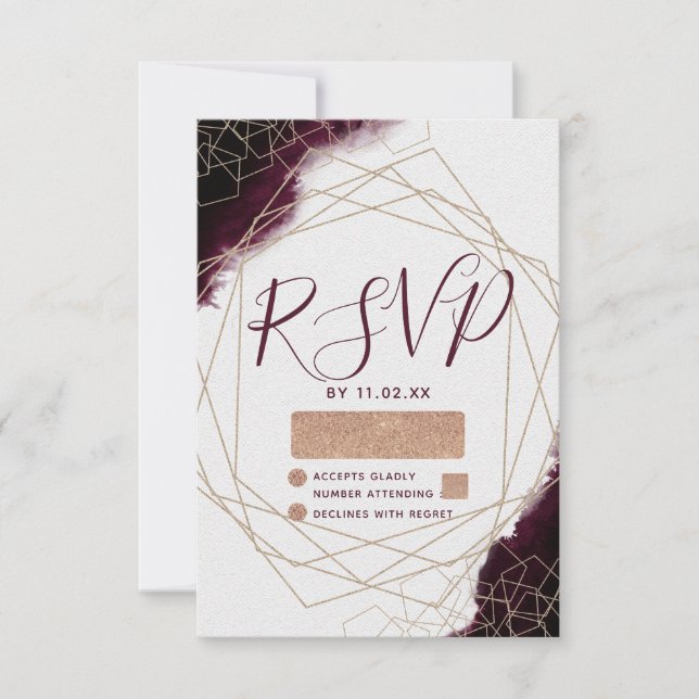 RSVP de Casamento de Frame Geométrico Burgundy Wat (Frente)