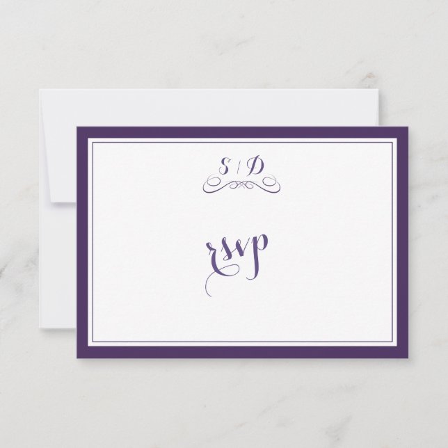 RSVP de Casamento de Fronteira Branca e Roxo Elega (Frente)