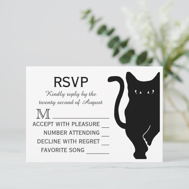 RSVP de Casamento de Gato Negro (Em pé/Frente)