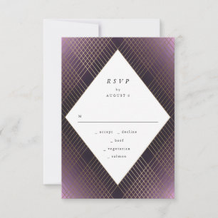RSVP de Casamento de Gatsby Dourado Roxo Geométri