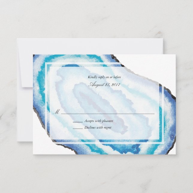 RSVP de Casamento de Geodes de Aquarela Azul (Frente)