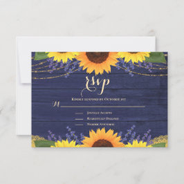 RSVP de Casamento de Girassol de Azul-Dourado Rúst