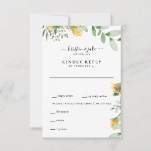 RSVP de casamento de girassol e folhagem em aquare