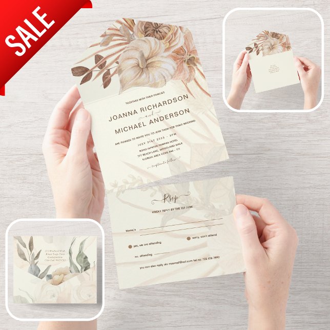 RSVP de Casamento de Grass BOHO Pampas Inclusivo (Criador carregado)