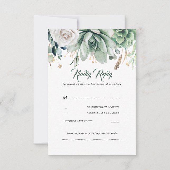 RSVP de Casamento de Greenerado e Ouro (Frente)