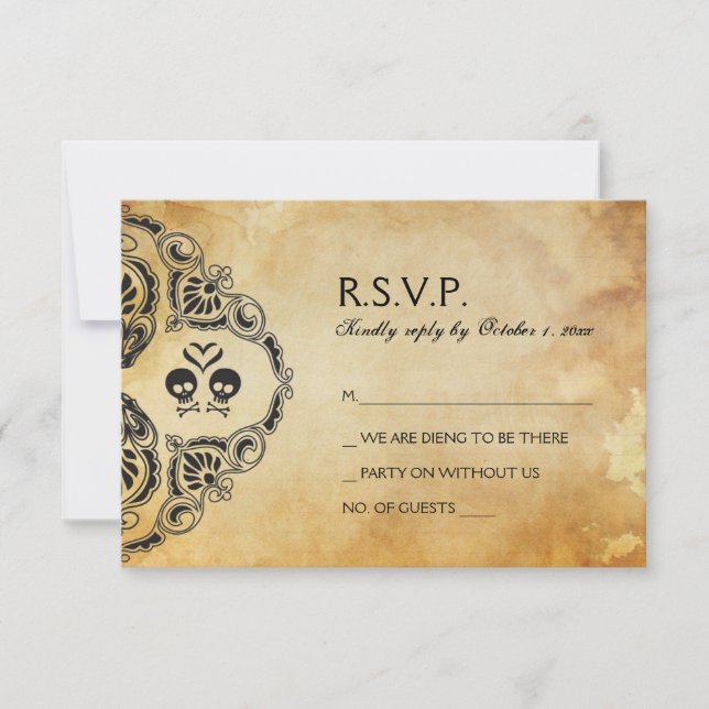 RSVP de Casamento de Halloween - Caveira e Crossbo (Frente)