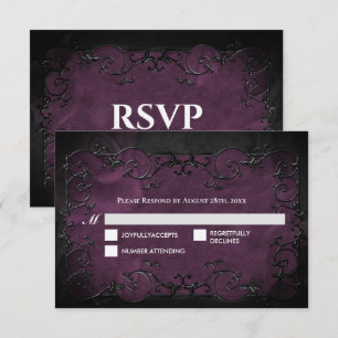 RSVP de casamento de Halloween gótico roxo escuro