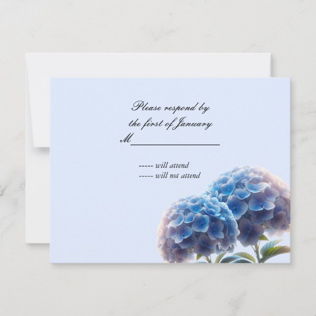 RSVP de Casamento de Hydrangea Blue Elegance (Frente)