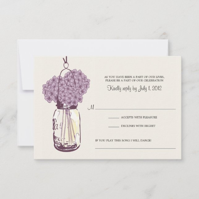 RSVP de Casamento de Hydrangea e Mason Jar (Frente)