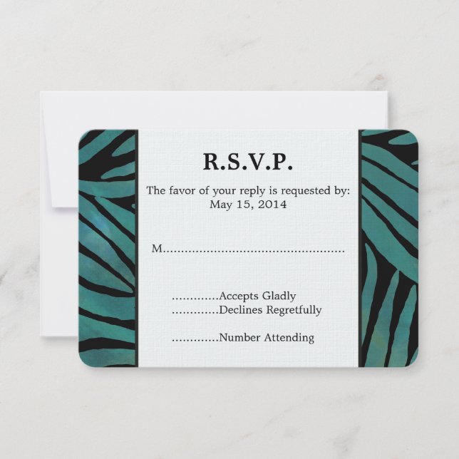 RSVP de Casamento de Impressão de Teal Zebra (Frente)