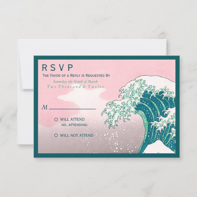 RSVP de Casamento de Impressão de Woodblock Japonê (Frente)