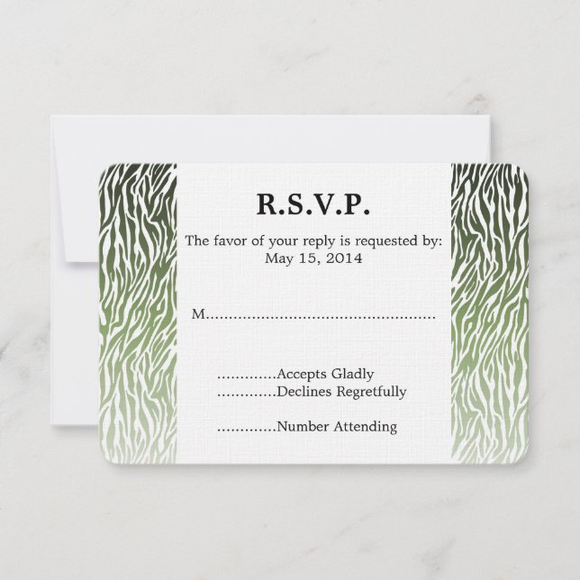 RSVP de Casamento de Impressão de Zebra Verde Selv (Frente)