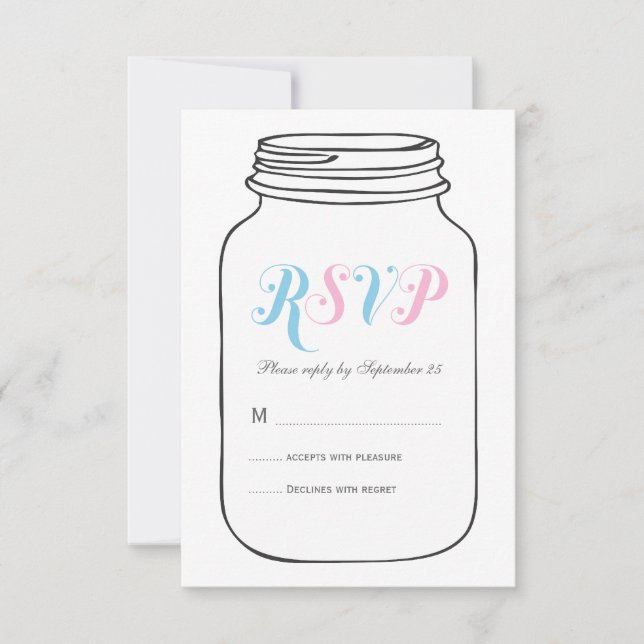 RSVP de Casamento de Jar Mason Jar, cor-de-rosa e  (Frente)