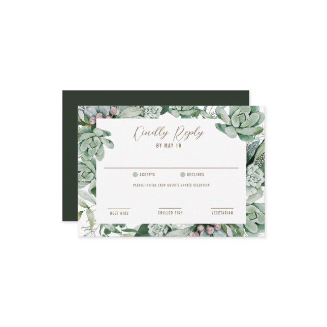 RSVP de Casamento de Jardim Suculente (Frente/Verso In Situ)