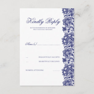 RSVP de Casamento de Lace Azul marinho