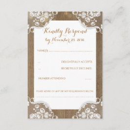 RSVP de Casamento de Lace e Madeira Rustic