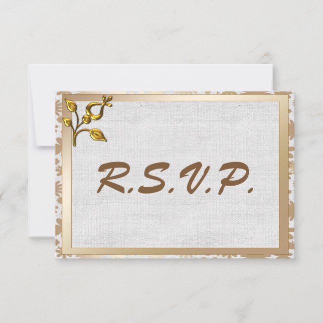 RSVP de Casamento de Linen e Floral Dourada (Frente)