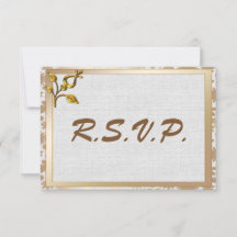 RSVP de Casamento de Linen e Floral Dourada