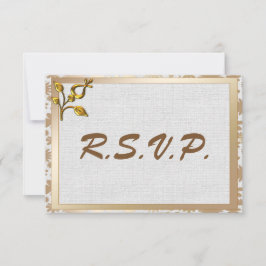 RSVP de Casamento de Linen e Floral Dourada