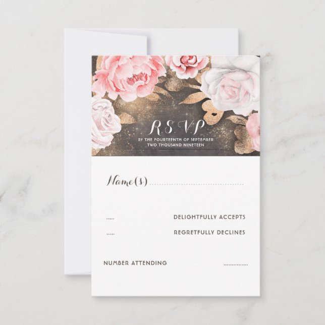RSVP de Casamento de Literatura Dourada Floral (Frente)