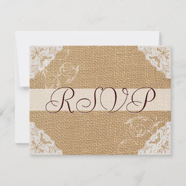 RSVP de Casamento de Local Branco Anônimo Burlap (Frente)