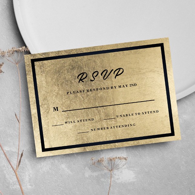 RSVP de Casamento de Luxo Dourado Minimalista (Minimalist Black Gold Luxury Wedding RSVP)
