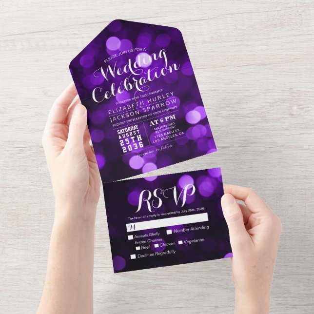 RSVP de Casamento de Luzes Brilhantes de Boque Rox (Aba destacável)