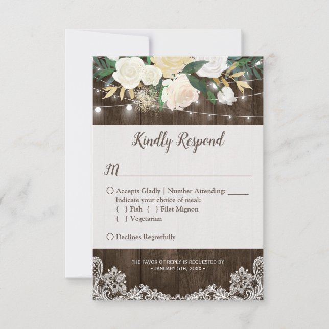 RSVP de Casamento de Luzes de Corrente Floral (Frente)