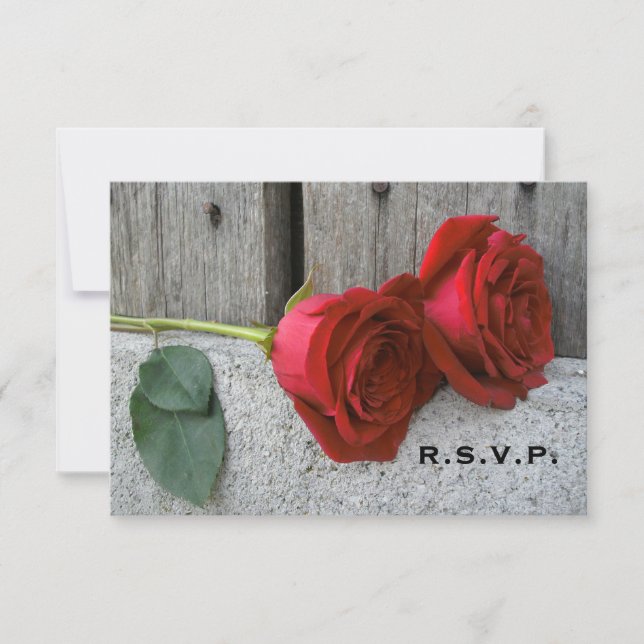 RSVP de Casamento de Madeira do Rosa vermelha & Ba (Frente)
