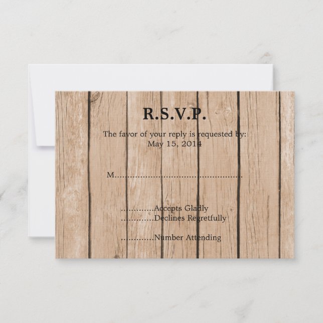 RSVP de Casamento de Madeira Rustic (Frente)