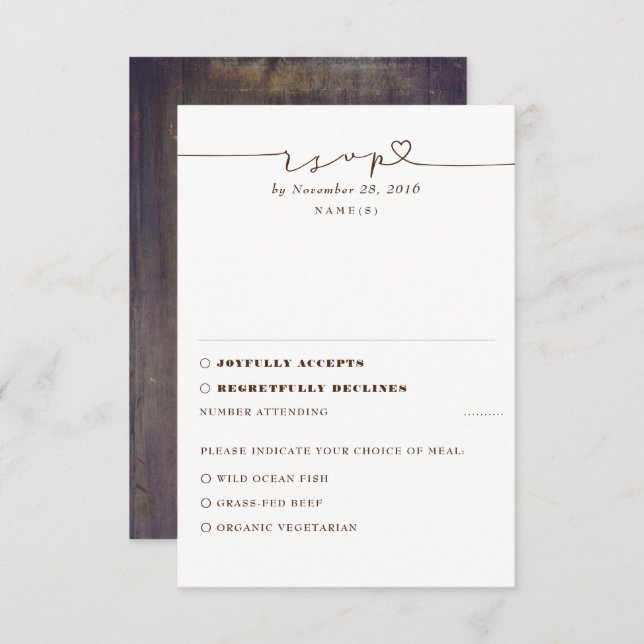 RSVP de Casamento de Madeira Rustic (Frente/Verso)