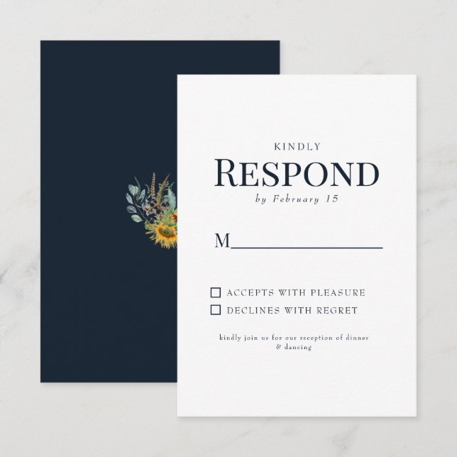 RSVP de Casamento de Marinhos de girassol (Frente/Verso)