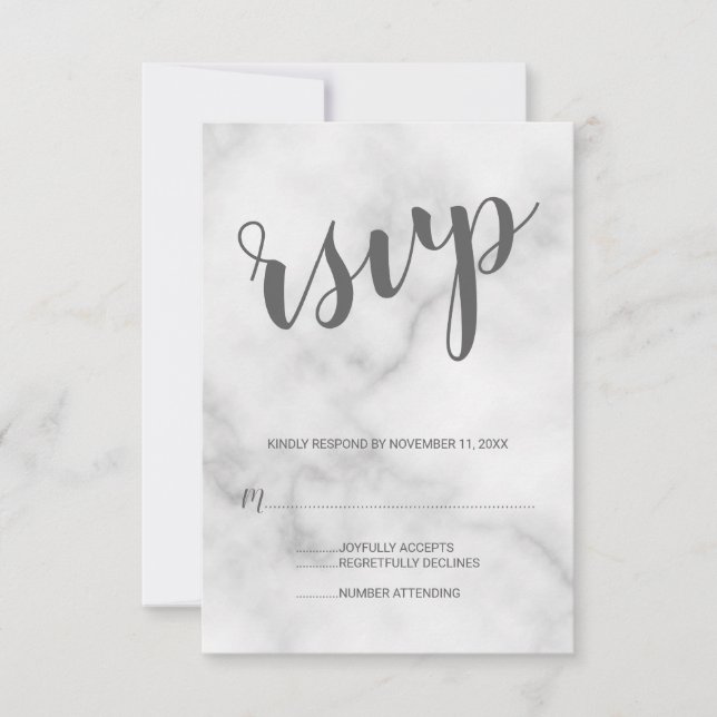 RSVP de Casamento de Mármore Branco Elegante Cláss (Frente)